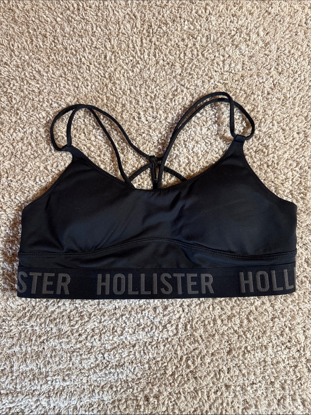 Hollister Black Strappy Logo Sports Bra